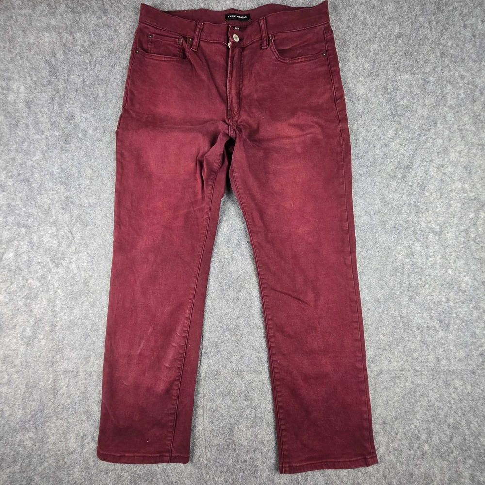 Lucky Brand 410 Athletic Fit Mens 34x30 Burgundy Maroon Stretch Tapered Jeans